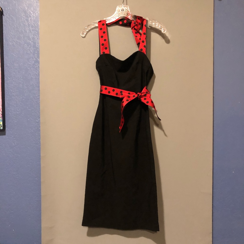 Sexy black pencil dress with poka dot details